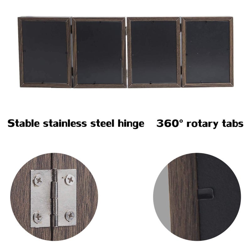 WUTL 5x7 Hinged Picture Frames Beveled Wood Brown with Real Glass 4 Vertical Opening Family Lover Gift - Image 3